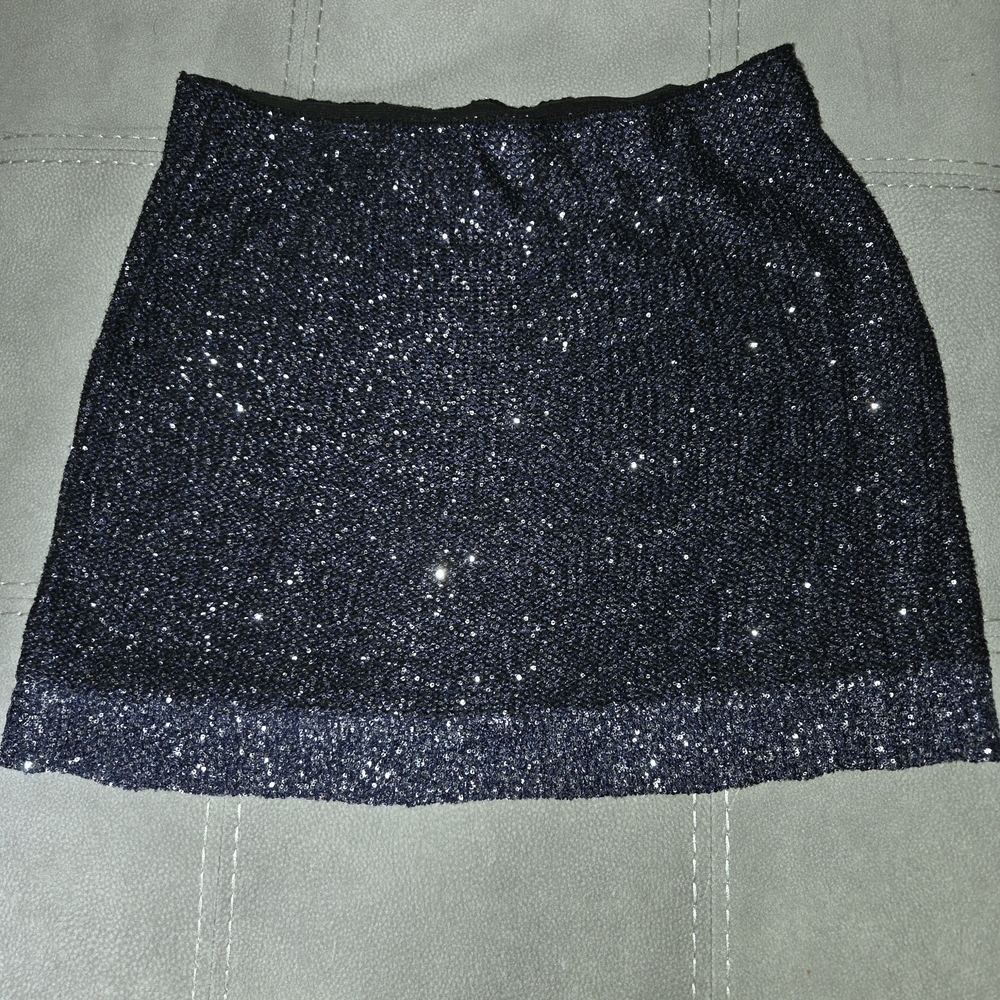 Navy Blue Sequins Mini Skirt